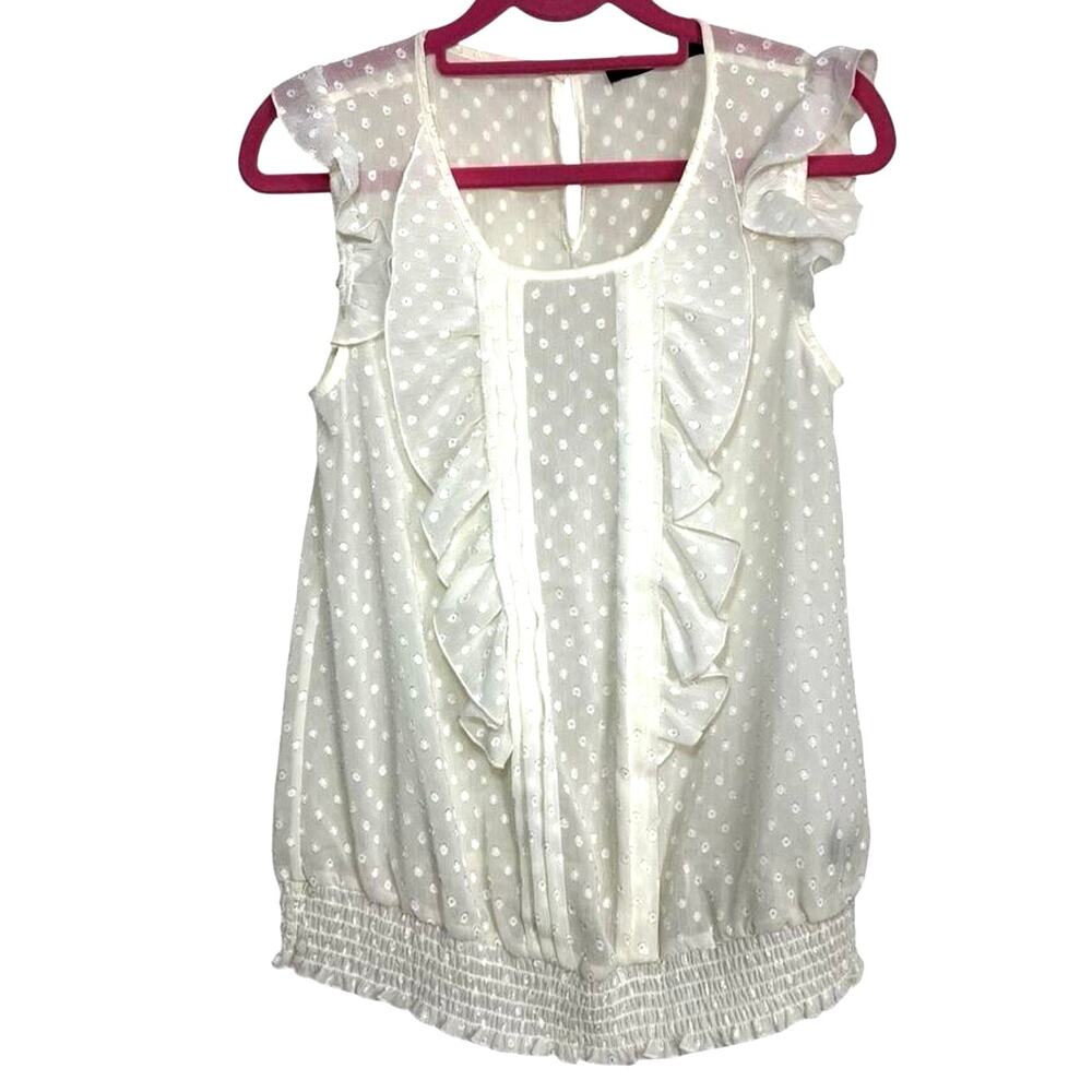The Limited Layering Blouse Top Womens XS Ivory Textured Polka Dot Ruffle Sheer